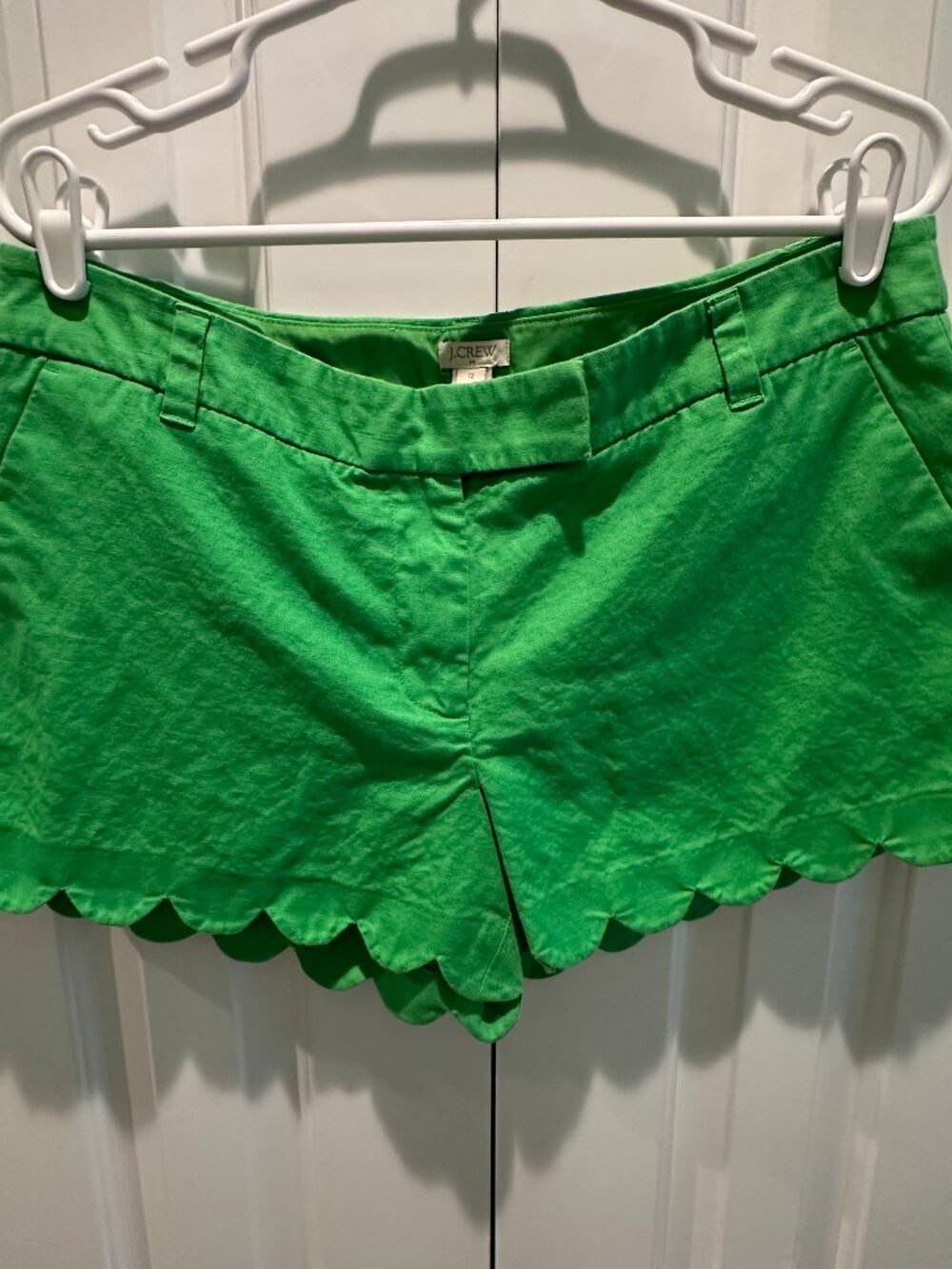 J.Crew Green Linen-Cotton Scalloped Hem Shorts Womens 12